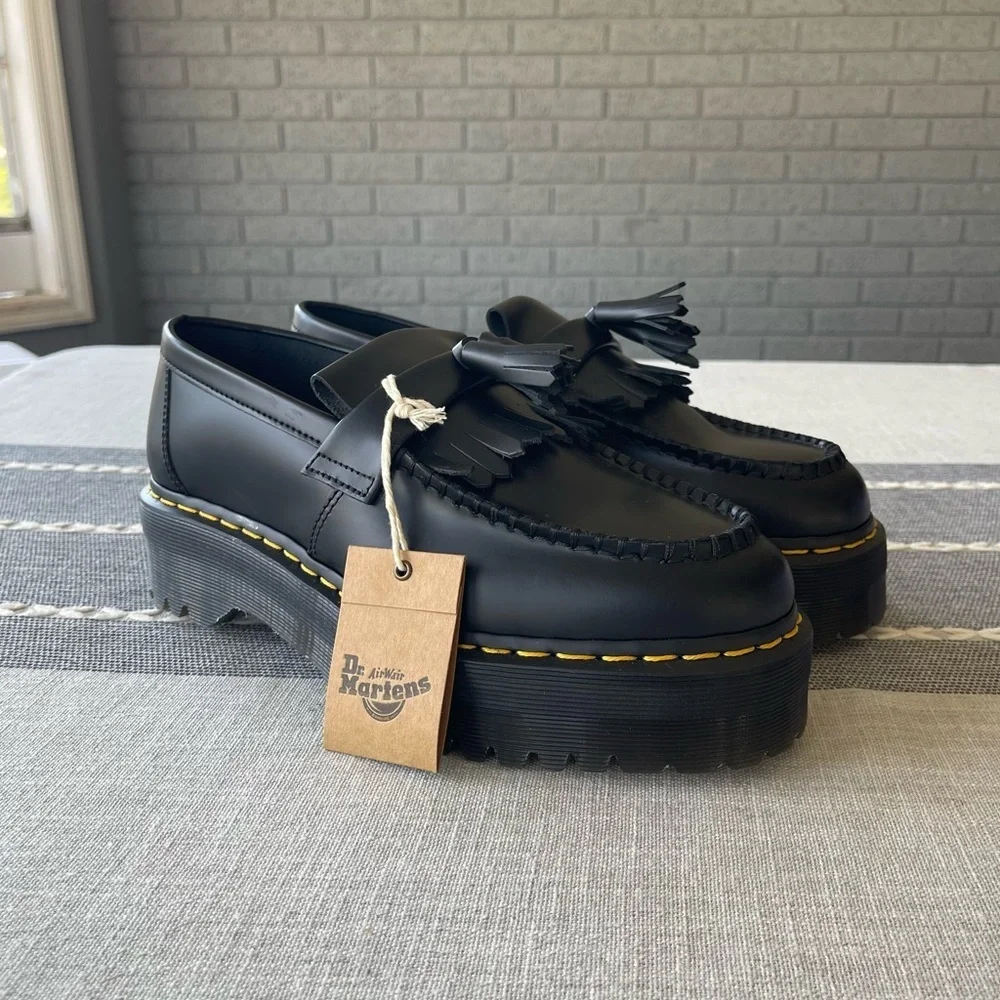 NWT Dr. Martens Adrian Quad Platform Loafers Size 9 Black Leather